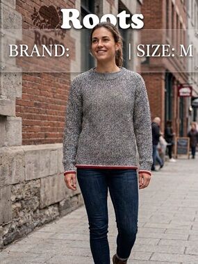 Roots Marled Black and White Knit Crewneck